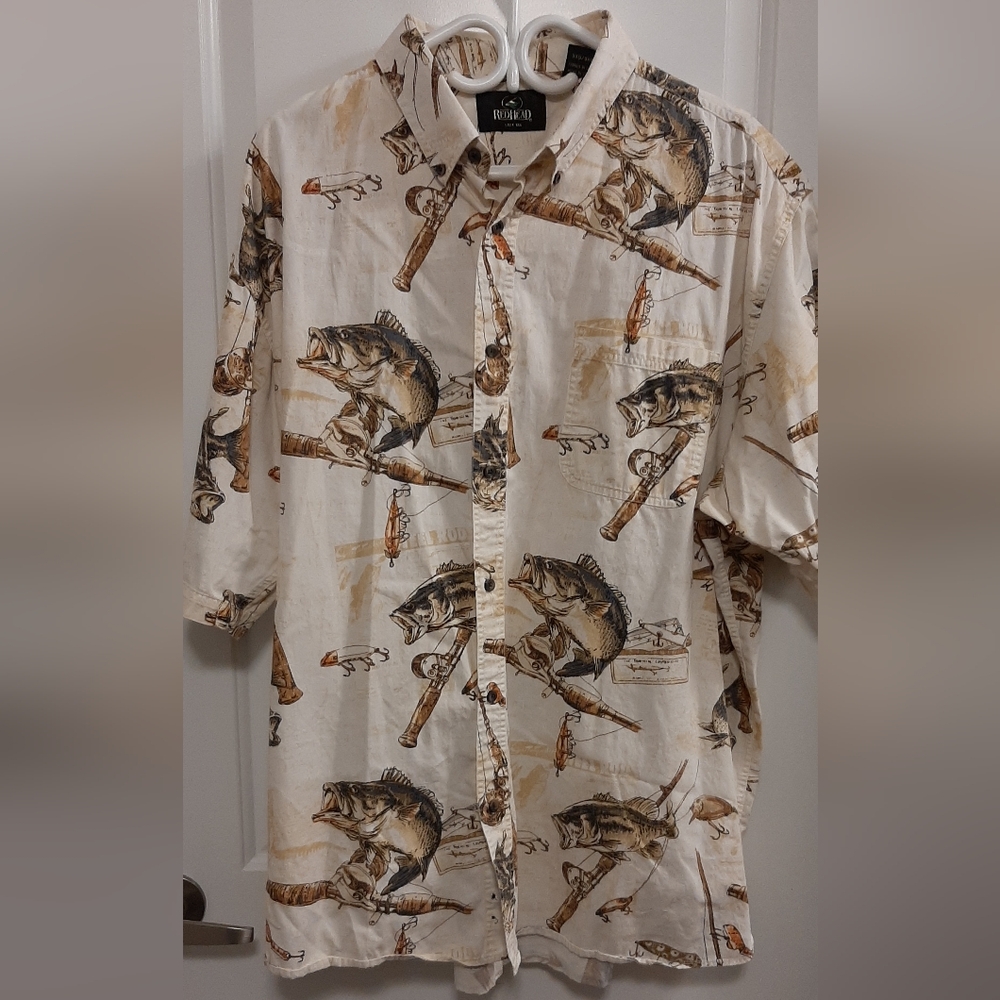 Red Head Men’s 3 XLarge Button Up Fish & Lure Pattern Shirt